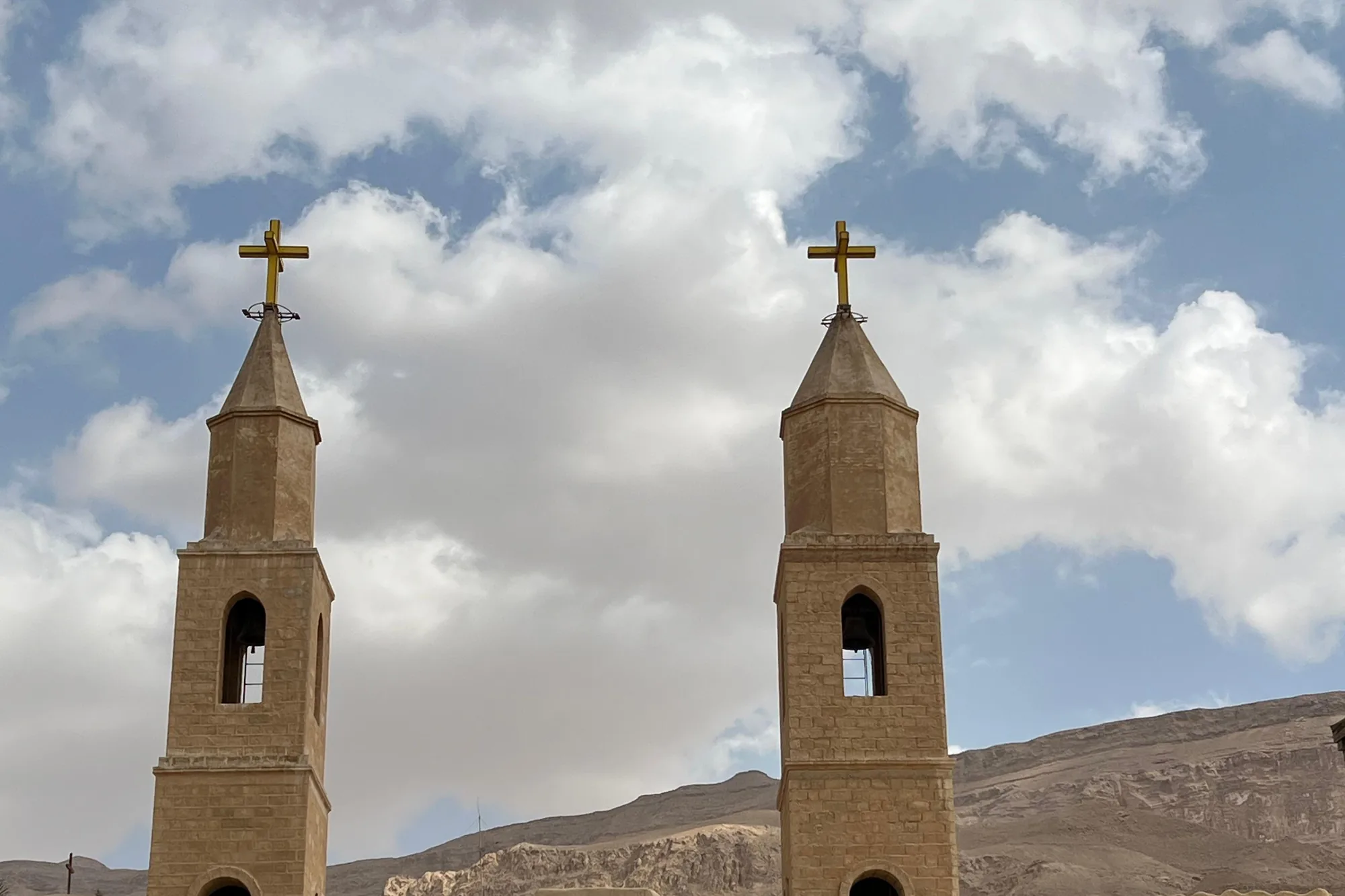The bell towers of St Anthony's Monastery in the Red Sea mountains